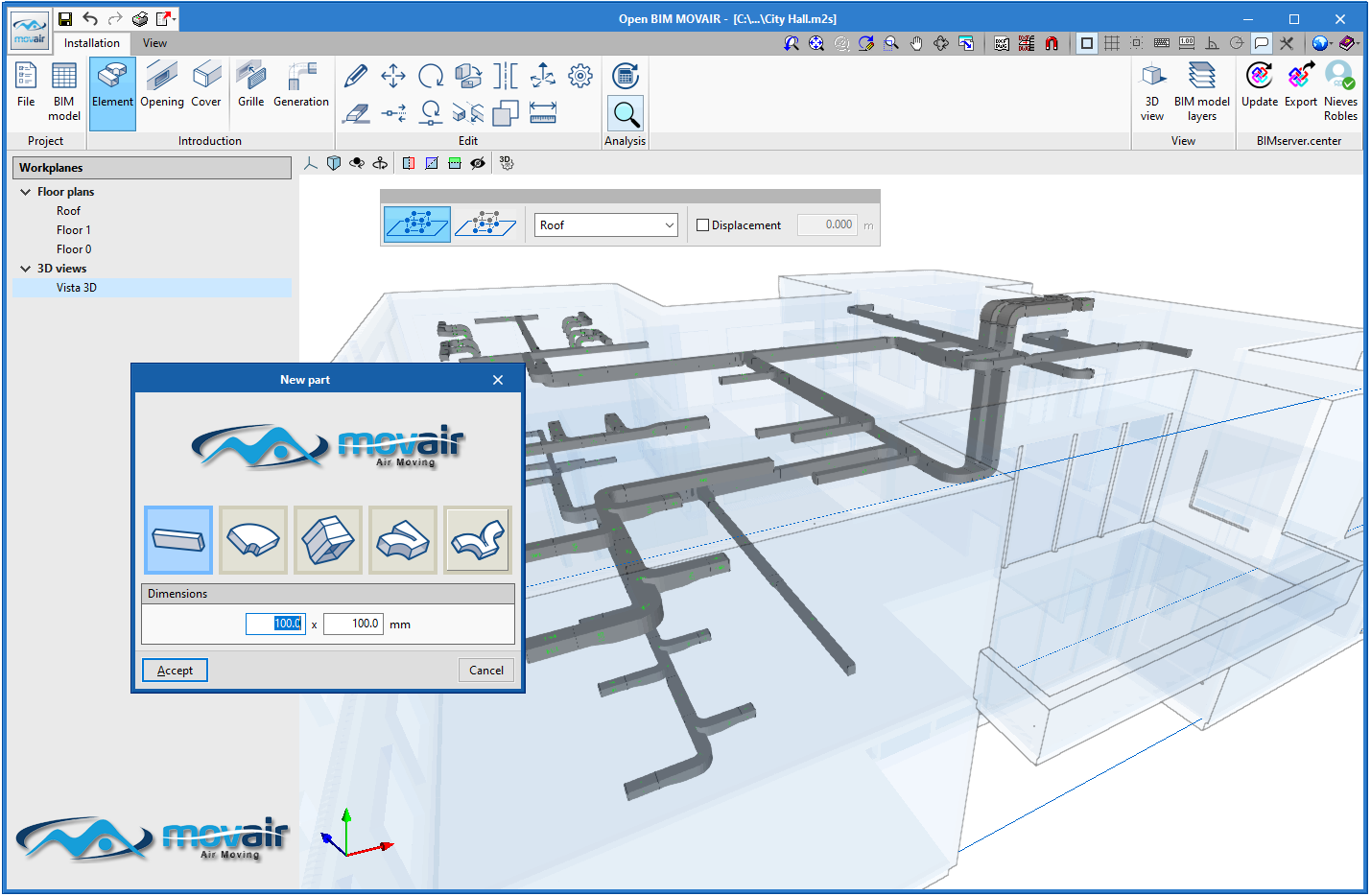 Open BIM MOVAIR. MOVAIR air ducts